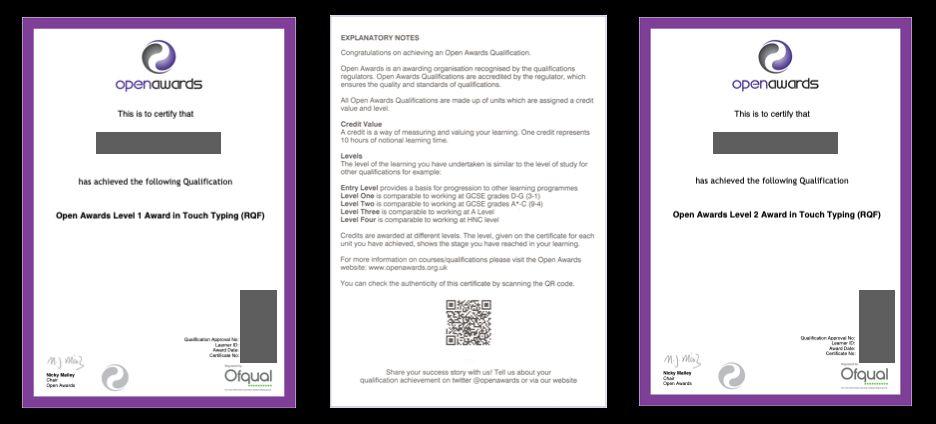 National Ofqual Regulated Touch Typing Qualifications Screenshot