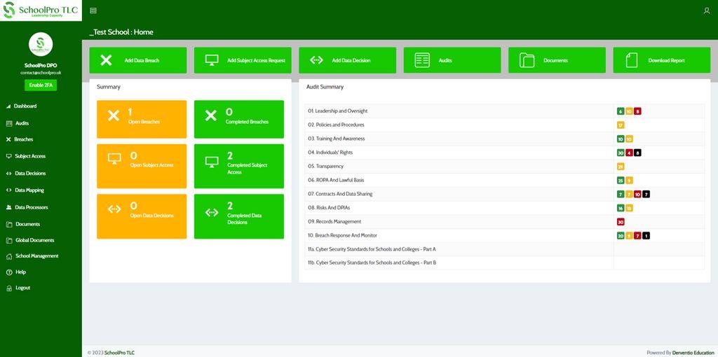 SchoolPro TLC Data Protection Portal Screenshot